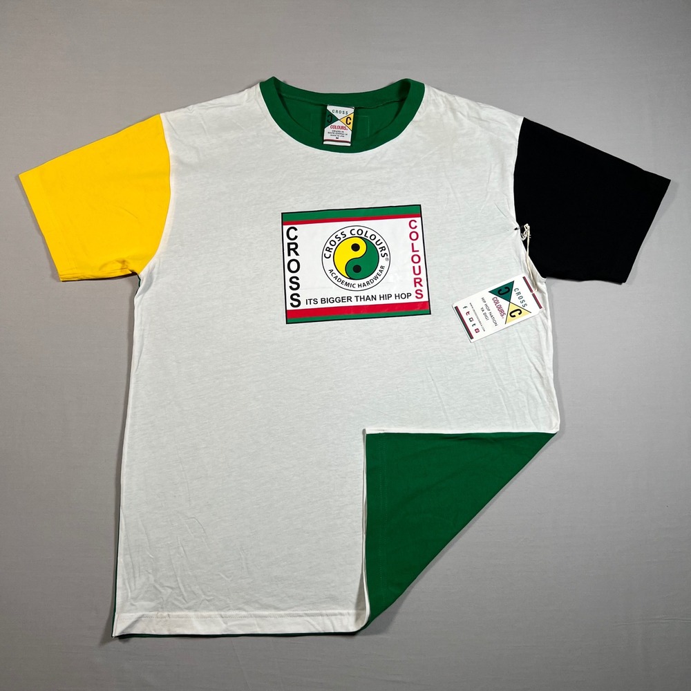 Cross Colours Yin Yang Colorblock T Shirt Mens Medium White Green Hip Hop New